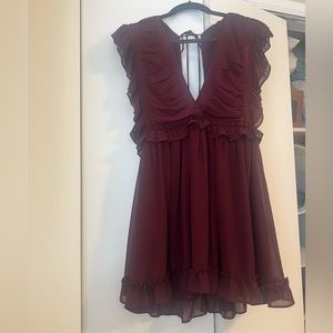 Ruffled deep-v mini dress